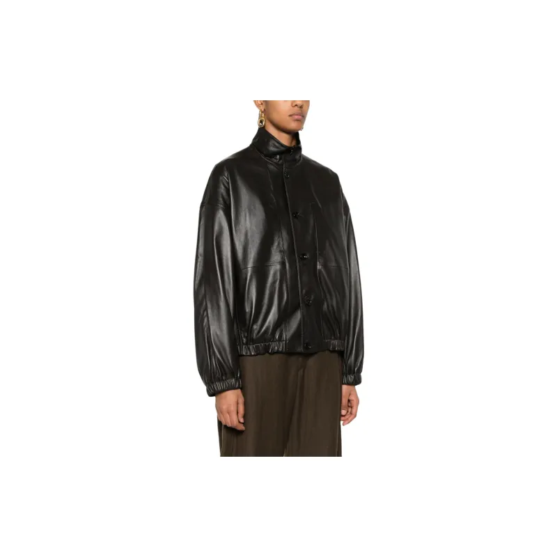 Lemaire Stand Collar Leather Blouson 'Dark Espresso'-3