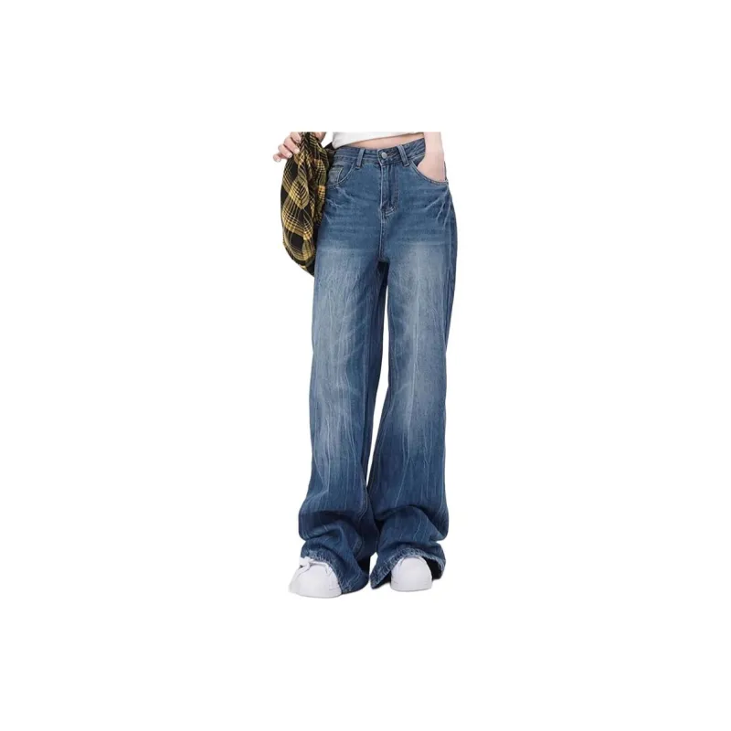 YINLEI Jeans Women's Crackle Blue-3