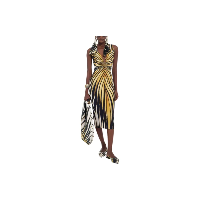 Roberto Cavalli Ray Of Gold Print Midi Dress-2
