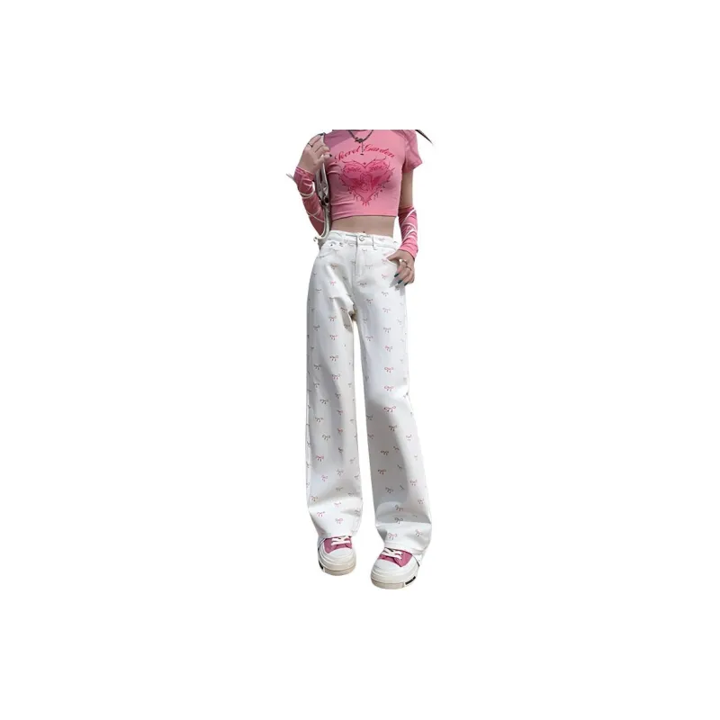 YINLEI Jeans Women's Pink Bowknot-1