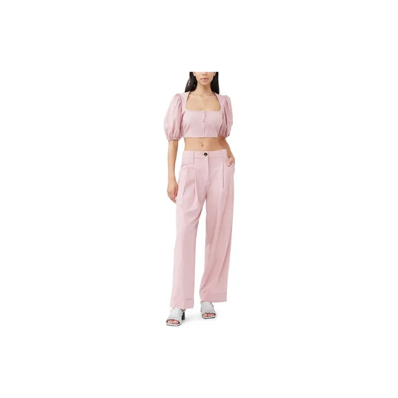 GANNI Drapey Melange Cropped Zipper Blouse 'Pink'-1