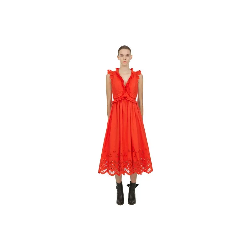 Self-portrait Sleeveless Dress Women's Pumpkin Orange-1
