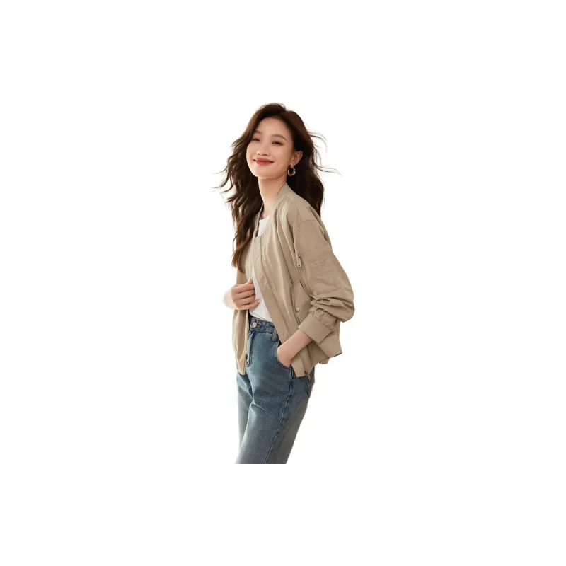 Mo Han Yi Mei Baseball Jacket Women's Khaki-3