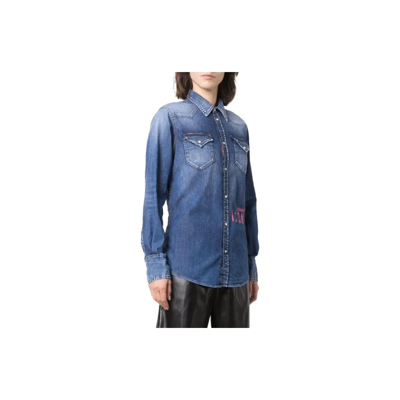 DSQUARED 2 Logo-Printed Snapped Denim Shirt-3