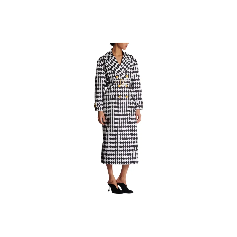 BALMAIN Diamond Print Belted Trench Coat-3