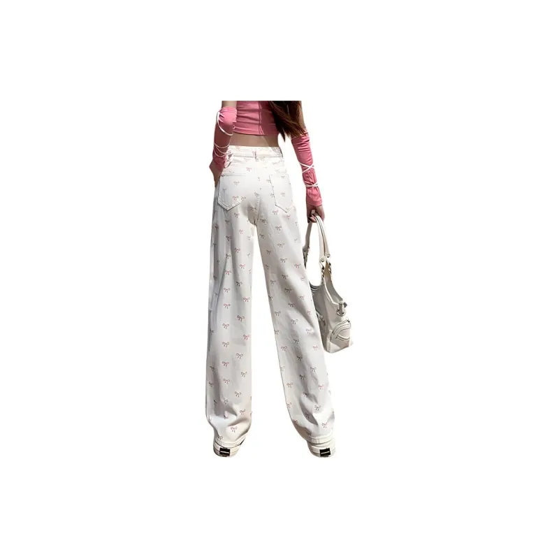 YINLEI Jeans Women's Pink Bowknot-4