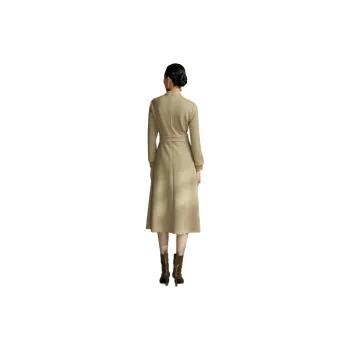BBLLUUEE Long Sleeved Dress Women's Elegant Camel