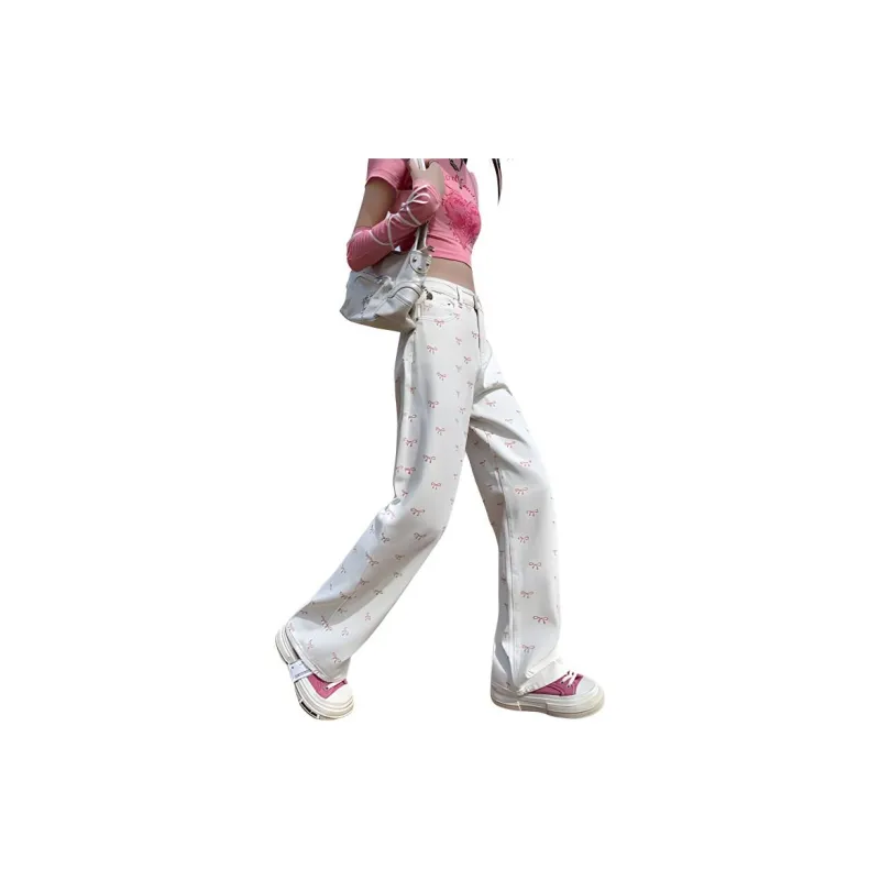 YINLEI Jeans Women's Pink Bowknot-2