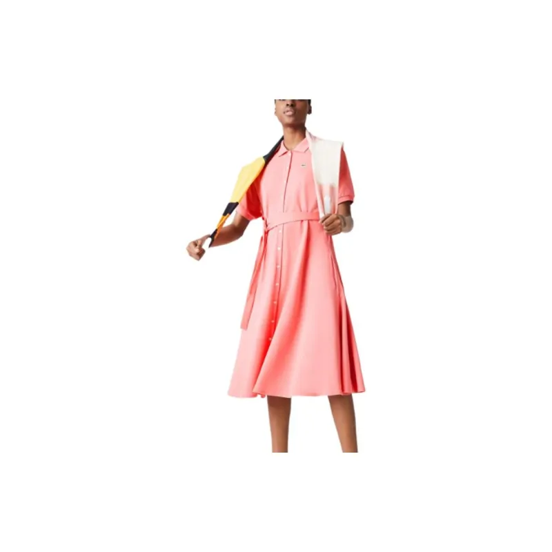 LACOSTE Short Sleeved Dress Women's Pink-1
