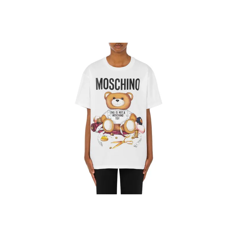 MOSCHINO SS23 Drop Shoulder Sleeve T Shirt Women's White-1