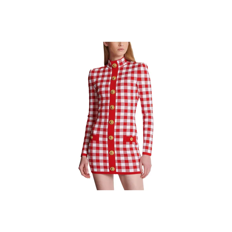 BALMAIN Gingham Knitted Minidress-3