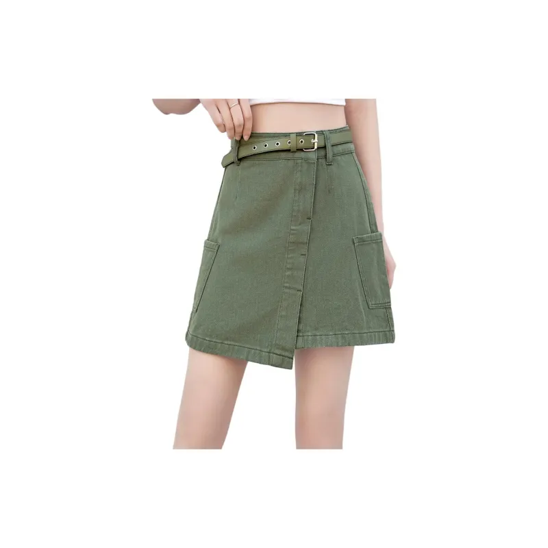 Mo Han Yi Mei Denim Short Skirts Women's Green-1