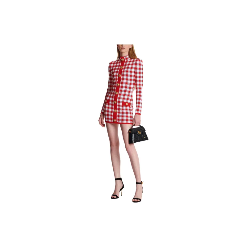 BALMAIN Gingham Knitted Minidress-1