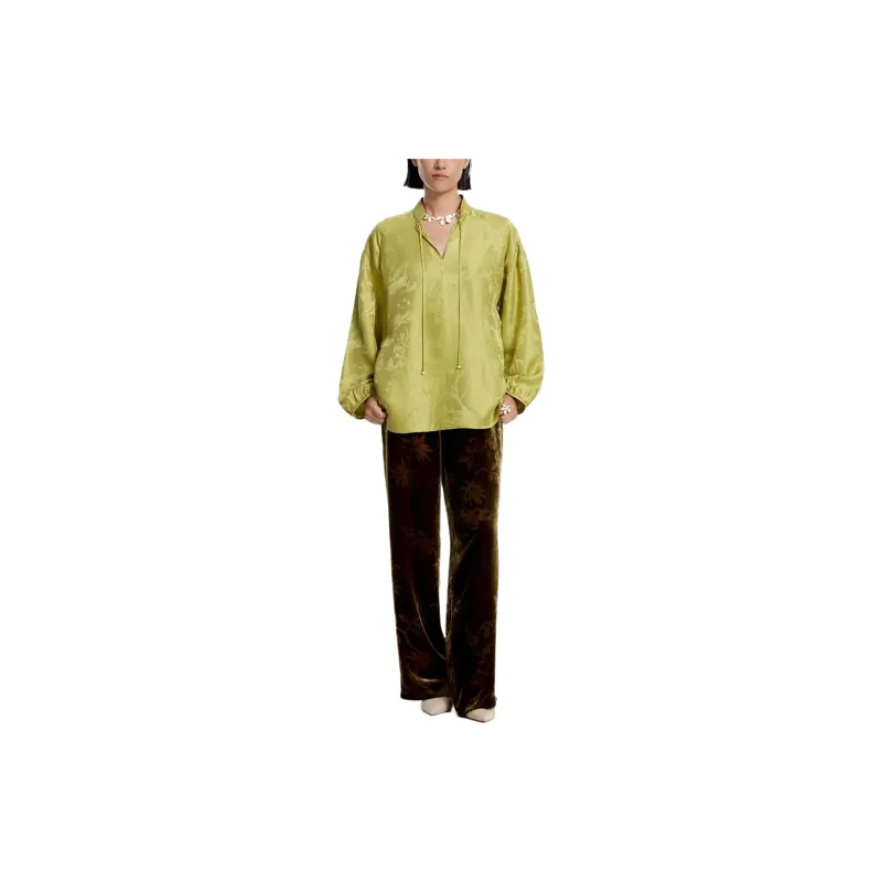 Shanghai Tang Velvet-finish Flared Trousers-1