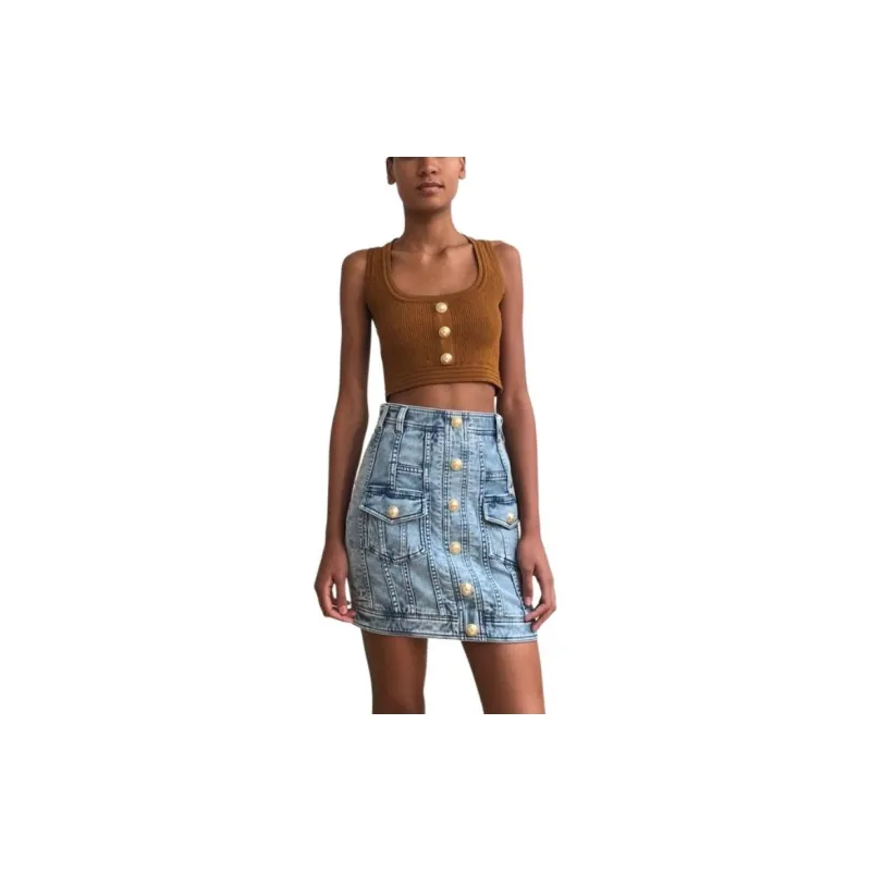 BALMAIN Denim Short Skirts Women's Blue-4