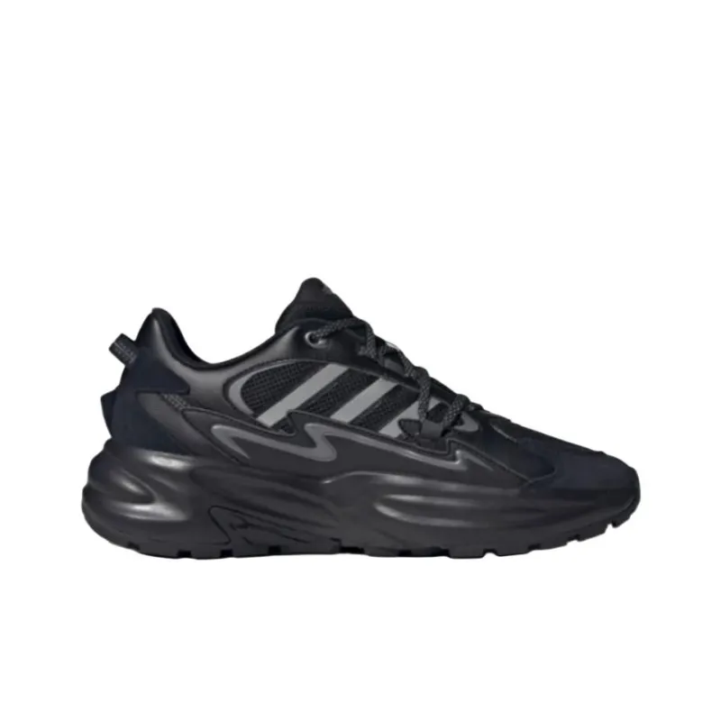 Adidas Ozwave Anti-Slip Wear-Resistant Low-Top Chunky Sneakers Unisex Black Silver-1