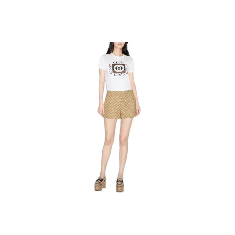 GUCCI Logo Shorts Beige And Ebony-1