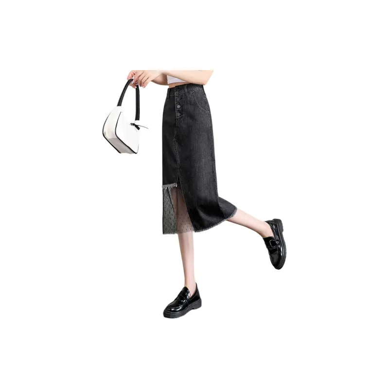 Mo Han Yi Mei Denim Long Skirt Women's Black-3