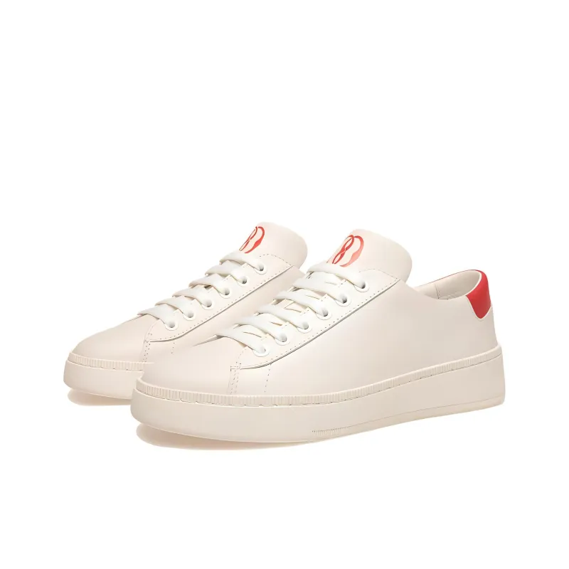 BALLY Low Top Skateboard Shoes Women's Beige White Red-2