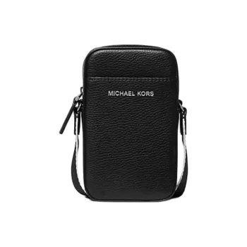 MICHAEL KORS MK Cooper Litchi Grain Leather One Shoulder Crossbody Cell Phone Pouch Men's Black