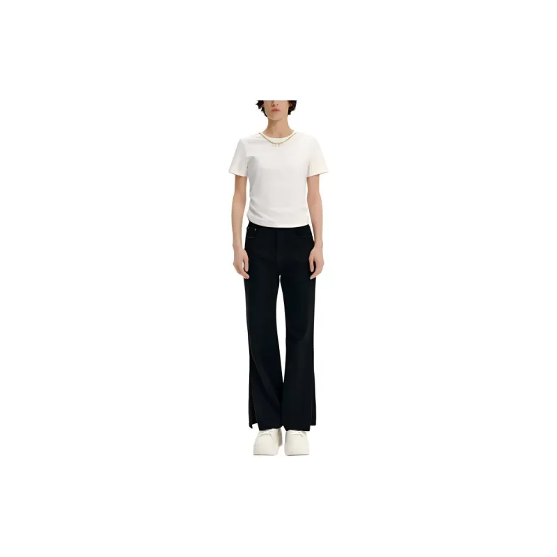 KARL LAGERFELD Logo Print Crew Neck Pullover Short Sleeved T Shirt Women's White-1
