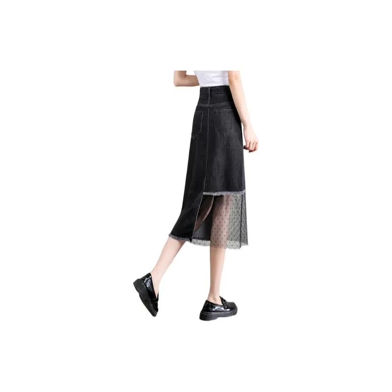 Mo Han Yi Mei Denim Long Skirt Women's Black-2