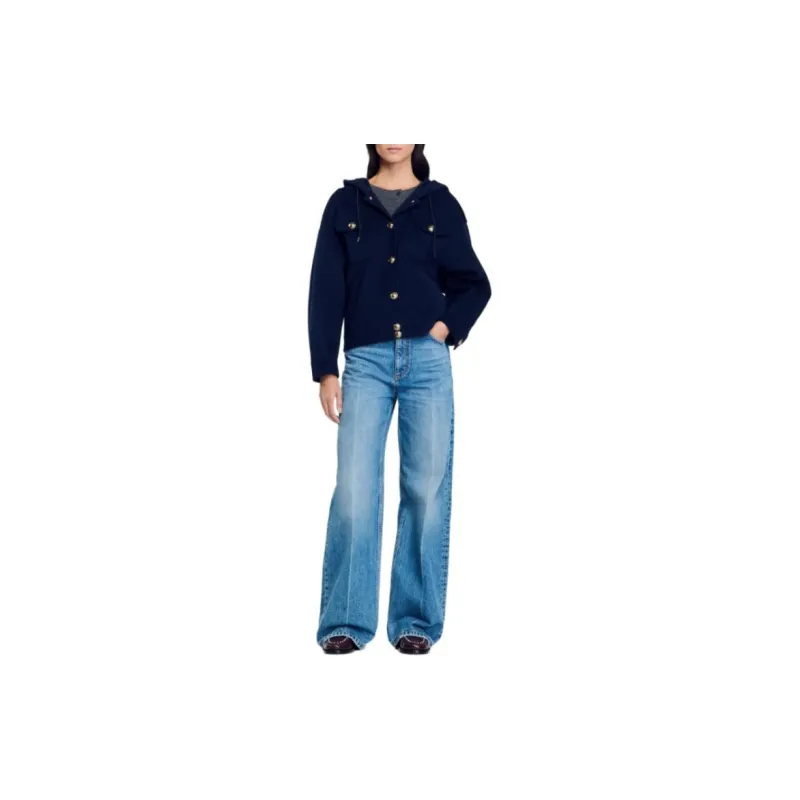 Sandro Hooded Wool Bomber Jacket-3