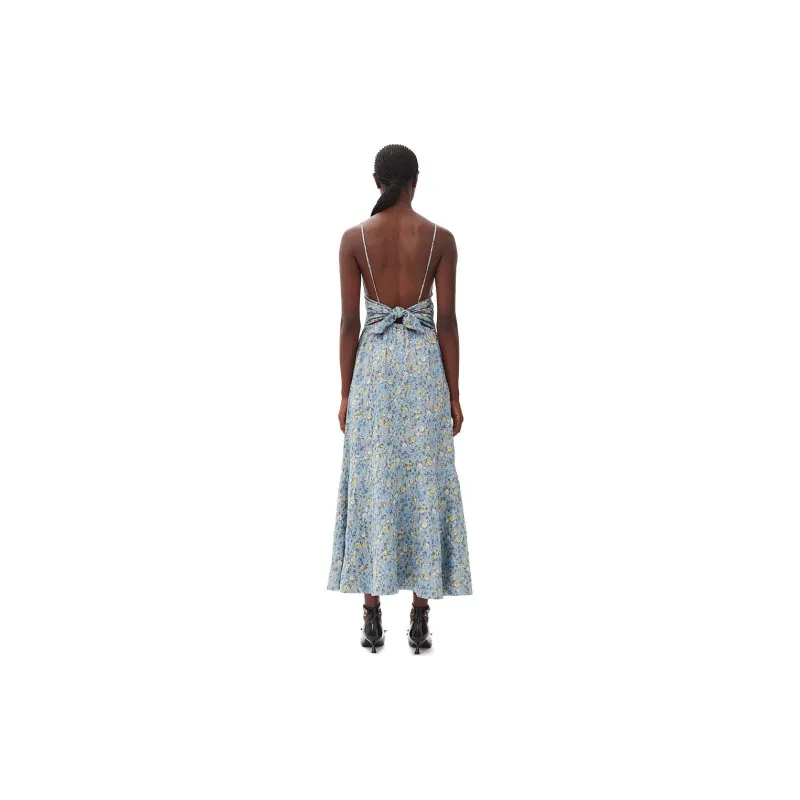 GANNI FW24 Slip Dresses Women's Gray Blue-2