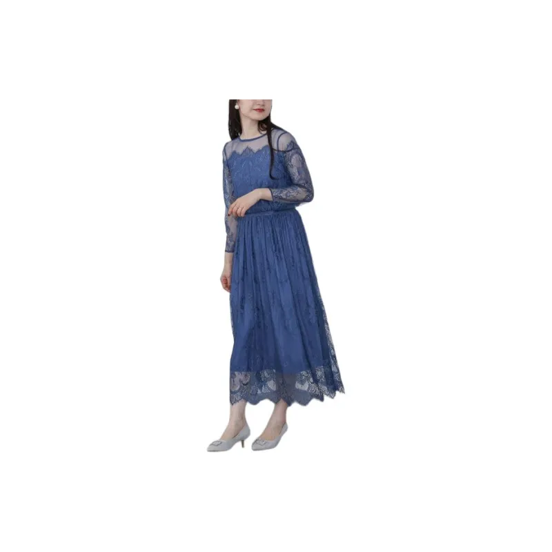 Beams Long Sleeved Dress Women's Blue-3