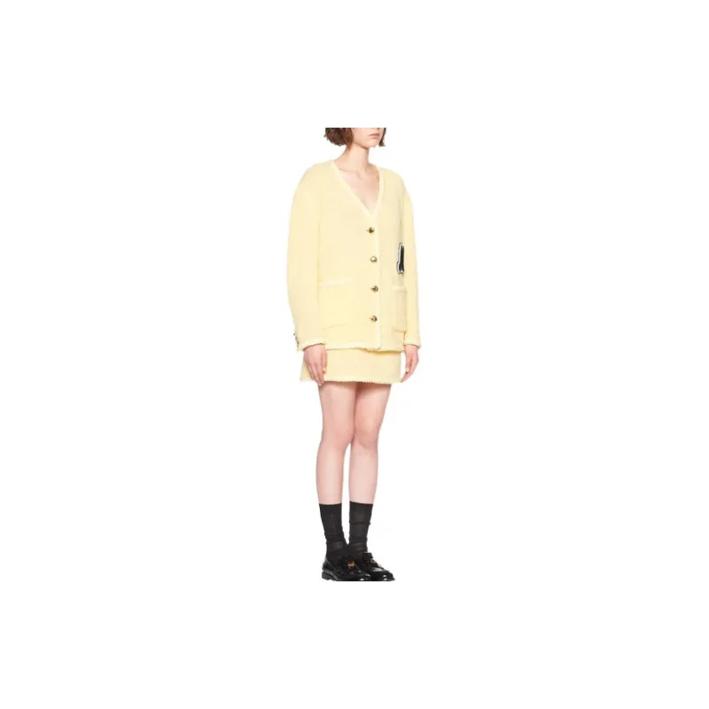 MIU MIU Bouclé V Neck Cardigan-3