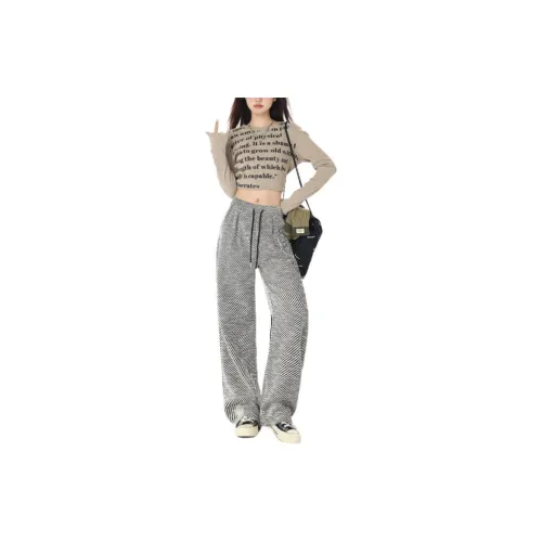 YINLEI Casual Pants Women's Black/White Twill