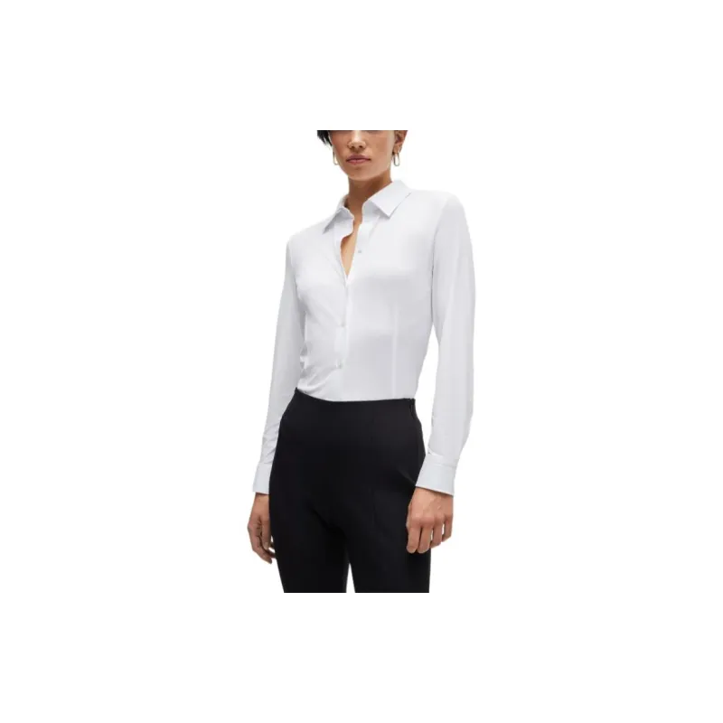 HUGO BOSS Extra-Slim-Fit Blouse In Italian Performance-Stretch Dobby Shirt Women's White-3