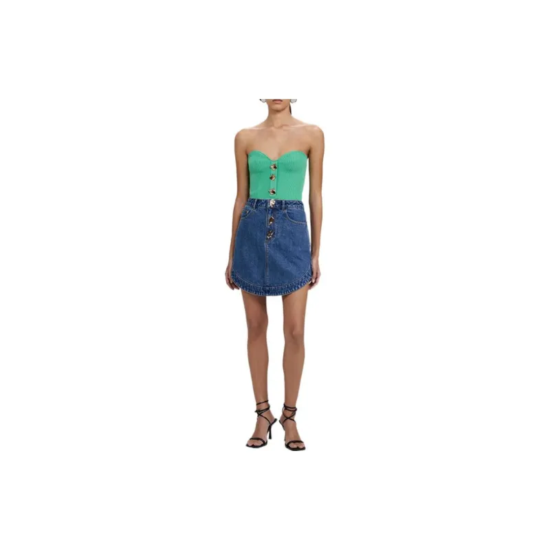 Self portrait Denim Short Skirts Women's Blue-3