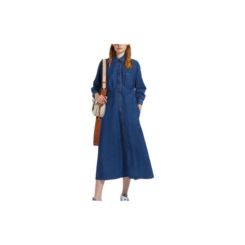 WEEKEND MaxMara Denim Shirt Dress Long Sleeved Dress Women's Blue-1