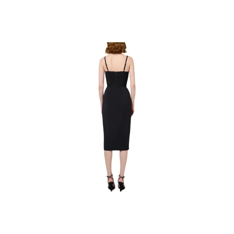 Elisabetta Franchi V Neck Crepe Midi Dress-2