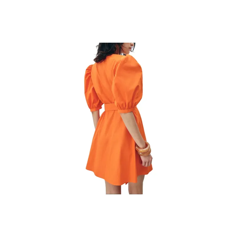 ZARA ZW Series Short-Sleeved Dresses Women's Orange-4