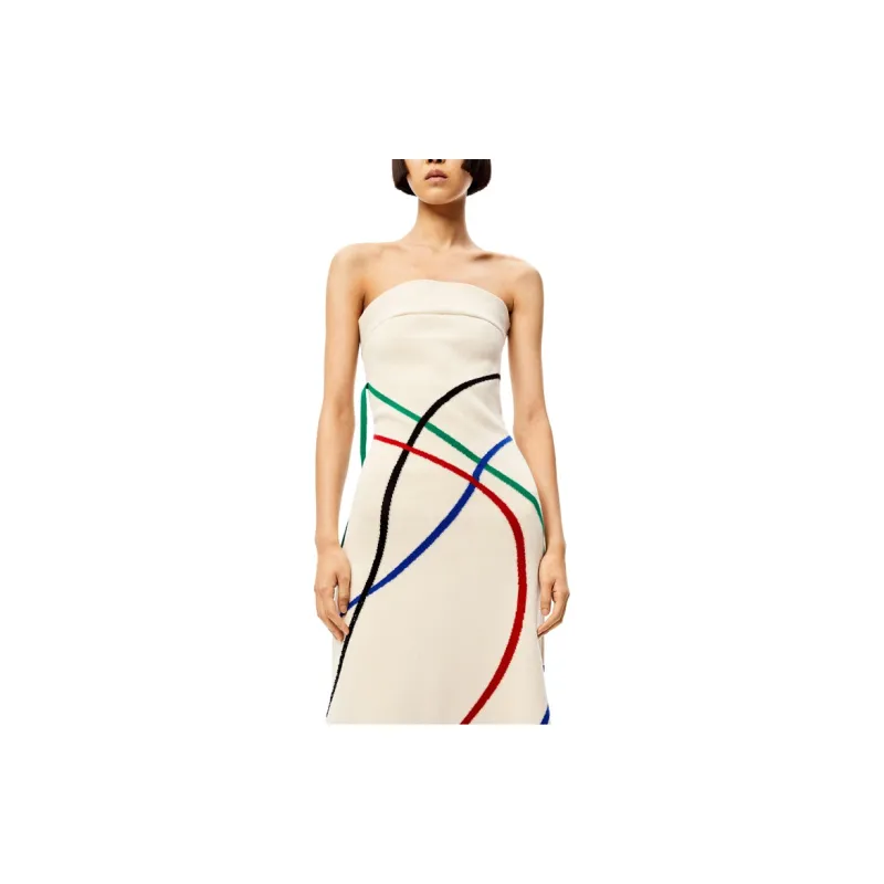 LOEWE Graphic Jacquard Bustier Dress 'White/Multicolor'-3
