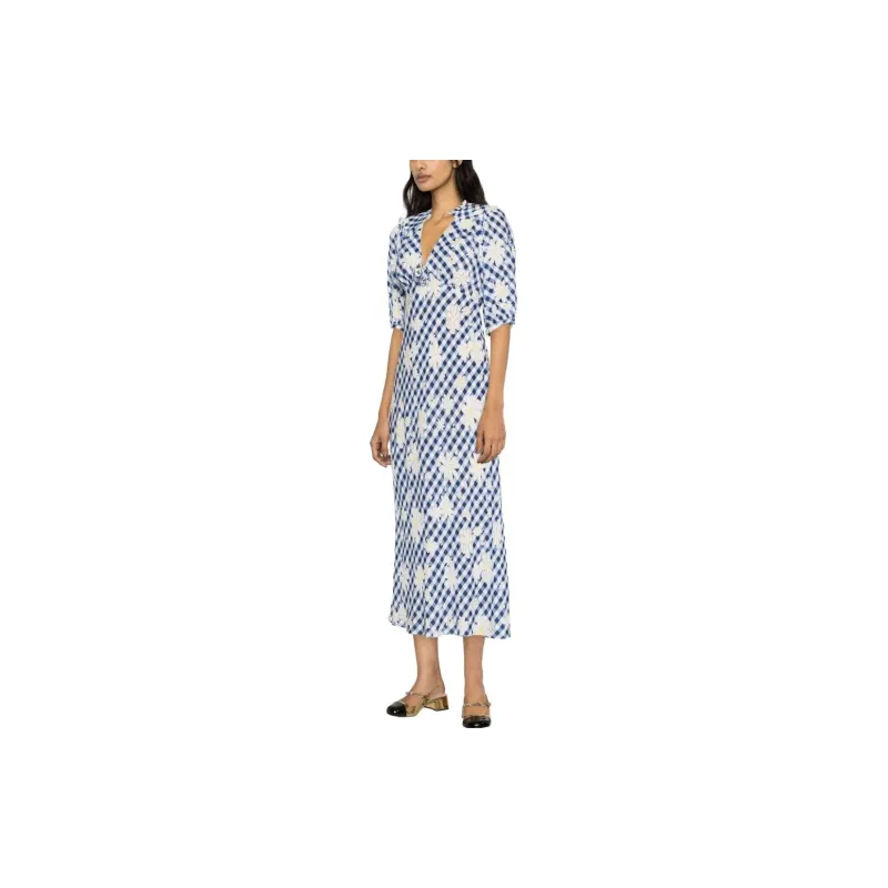 Rixo Short-Sleeved Dresses Women's Blue With White Lettering-3