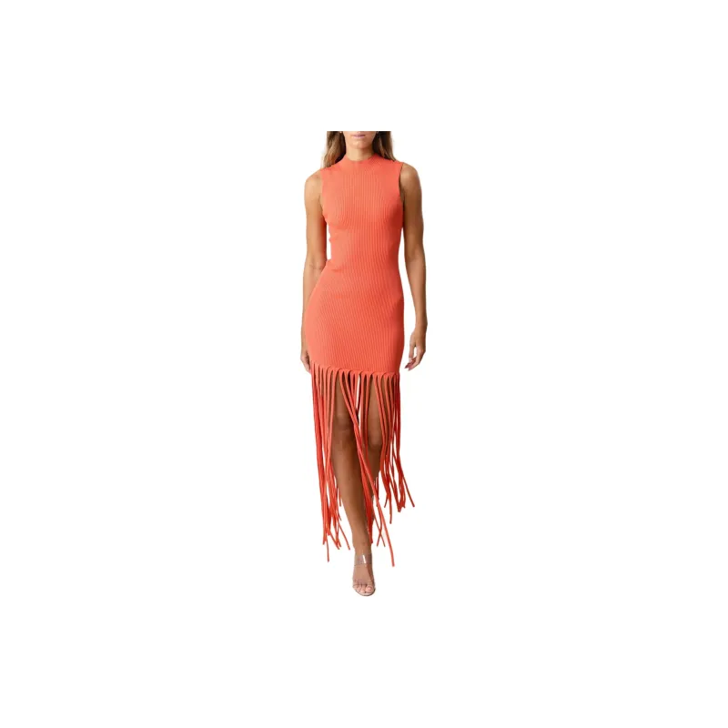 LAPOINTE Ribbed Fringed Maxi Dress-1