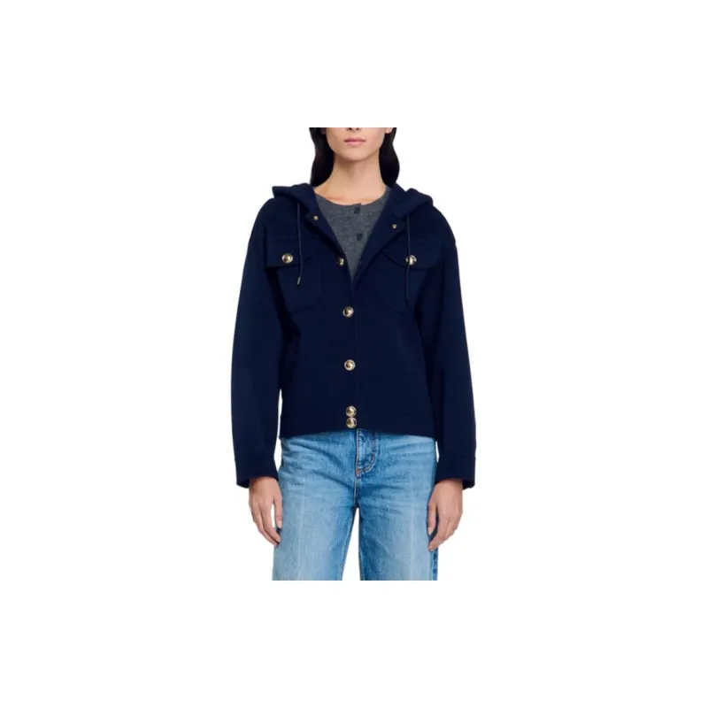 Sandro Hooded Wool Bomber Jacket-1