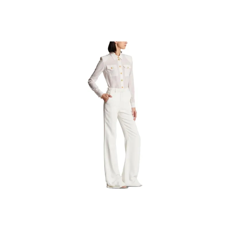 BALMAIN High Waisted Crepe Trousers-3