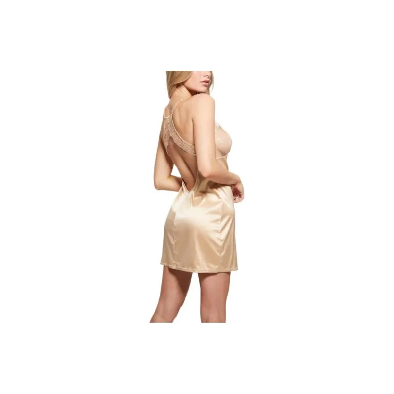 GUESS FW23 Satin Nightdress Slip Dresses Women's Light Brown-3