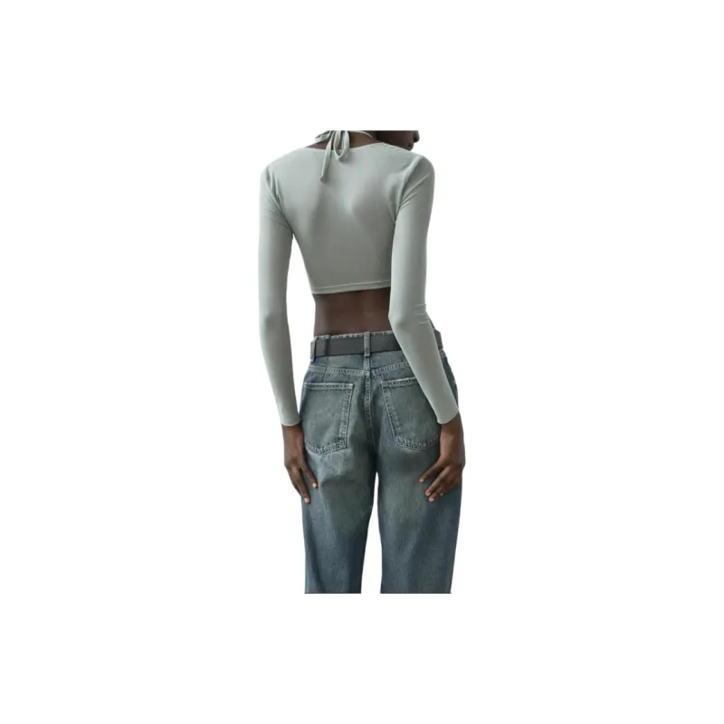 ZARA Crop Tops Women's Lake Green-2