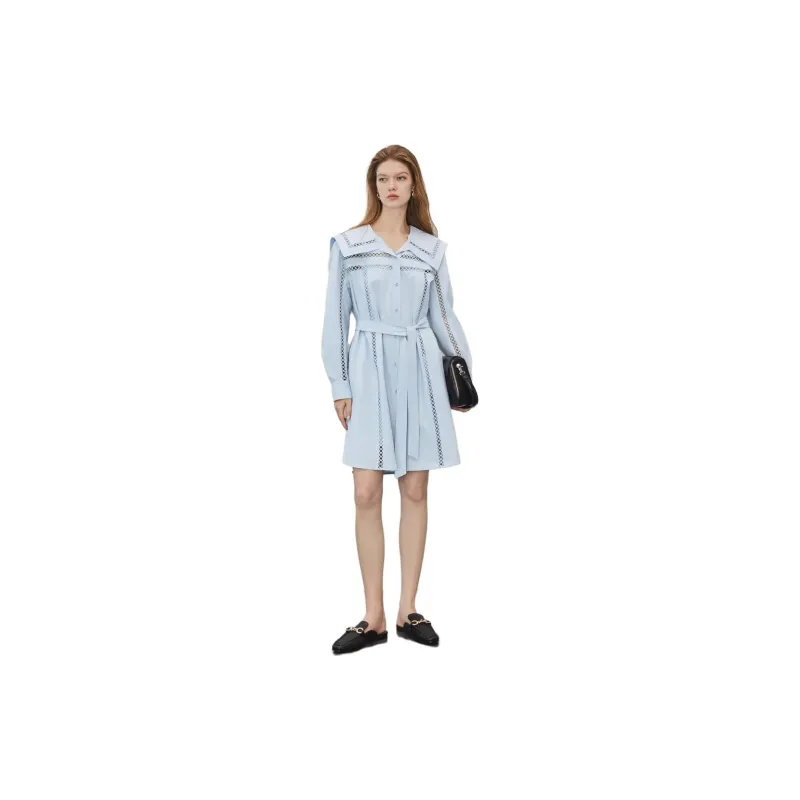 ELLE Long Sleeved Dresses Fall Women's Blue-5