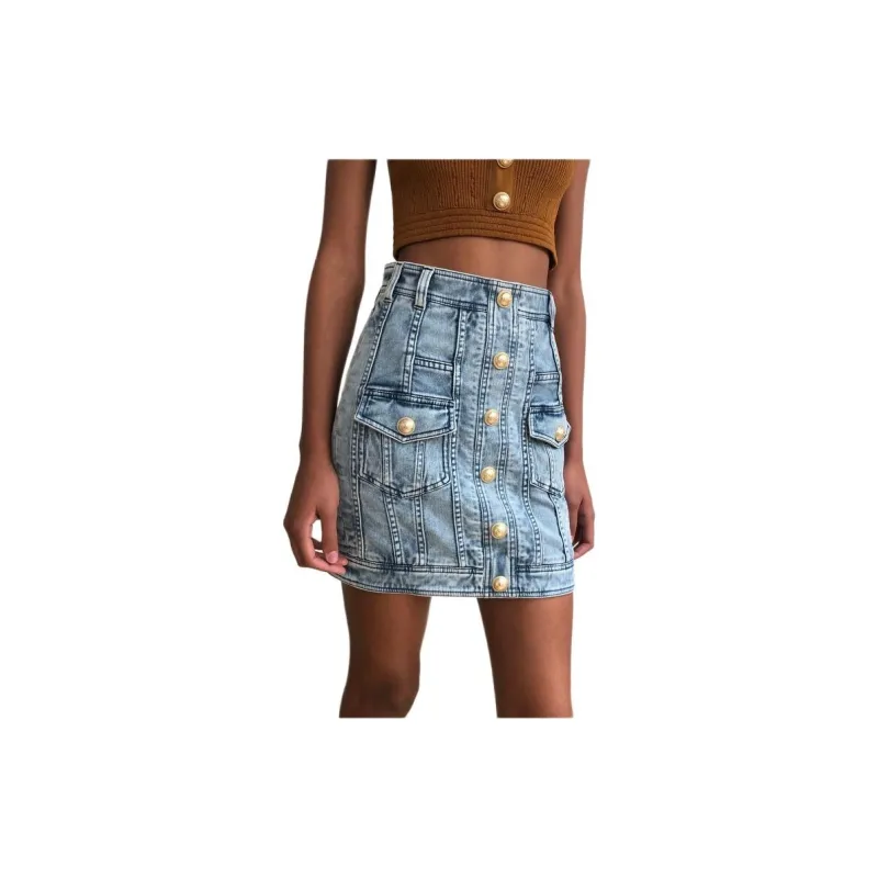 BALMAIN Denim Short Skirts Women's Blue-6