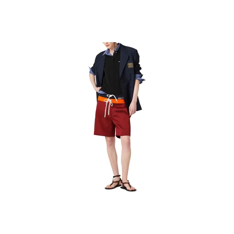 MIU MIU Contrasting-waistband Satin Shorts-1