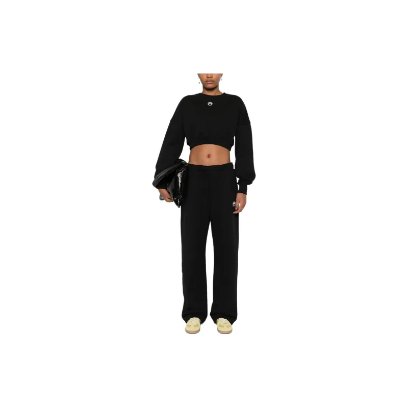 Marine Serre Logo Embroidered Crewneck Cropped Sweatshirt-3
