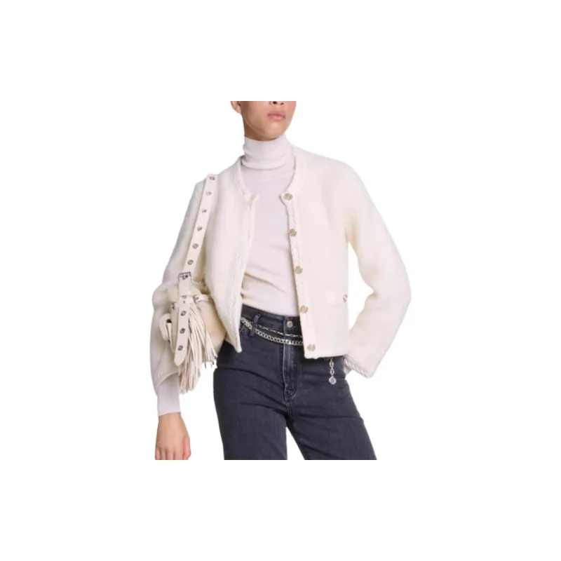 Maje Chevron knit trim Cardigan-2