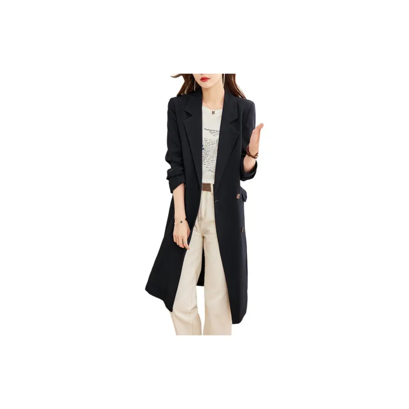 TERRE BLEUE Trench Coat Women's Navy Blue-1