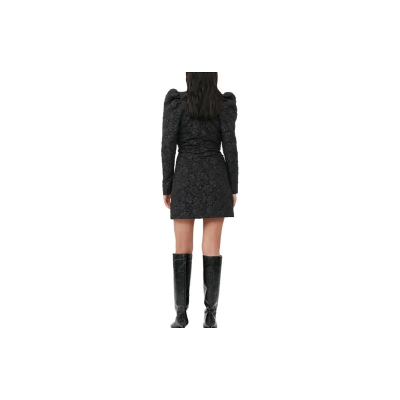 GANNI Stretch Jacquard Puff Sleeves Mini Dress 'Black'-4